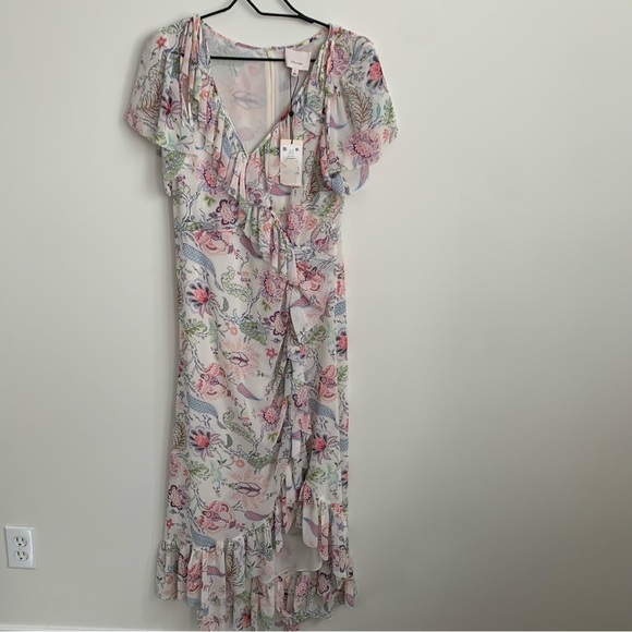 CINQ À SEPT Sheilla Floral Ruffle Midi Dress Size 6 Plunging V-Neck Flounce - Picture 4 of 9